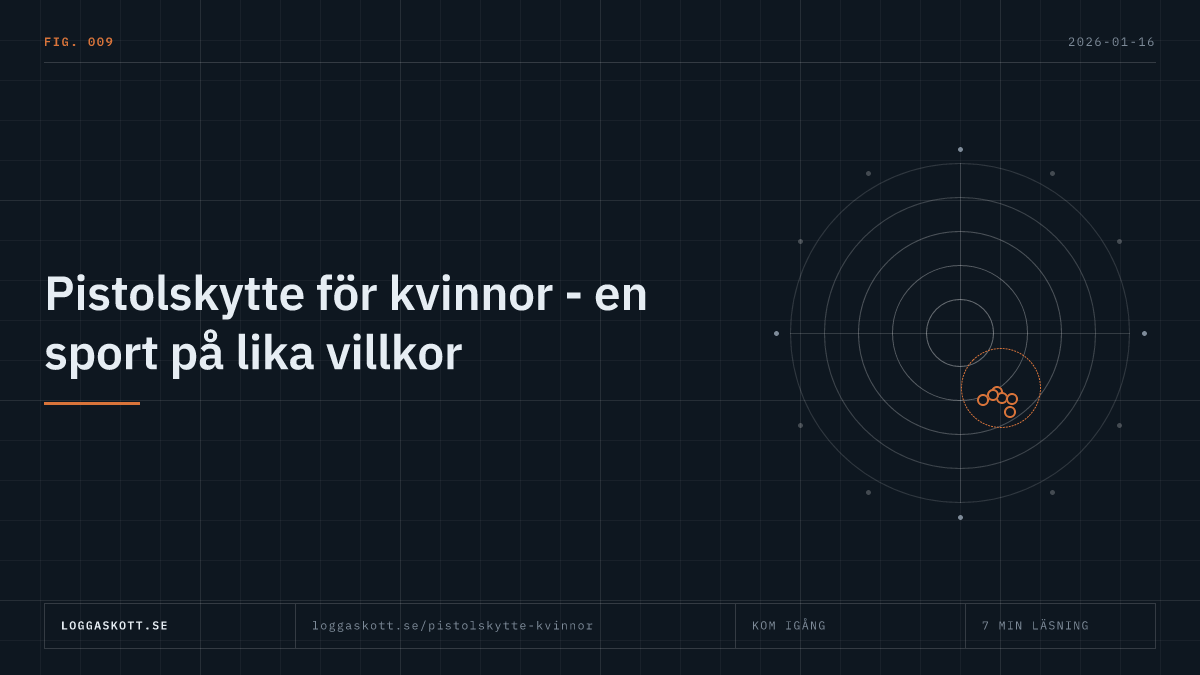 Pistolskytte för kvinnor med måltavla och skottgrupp samt fakta om att kvinnor och män tävlar på lika villkor.