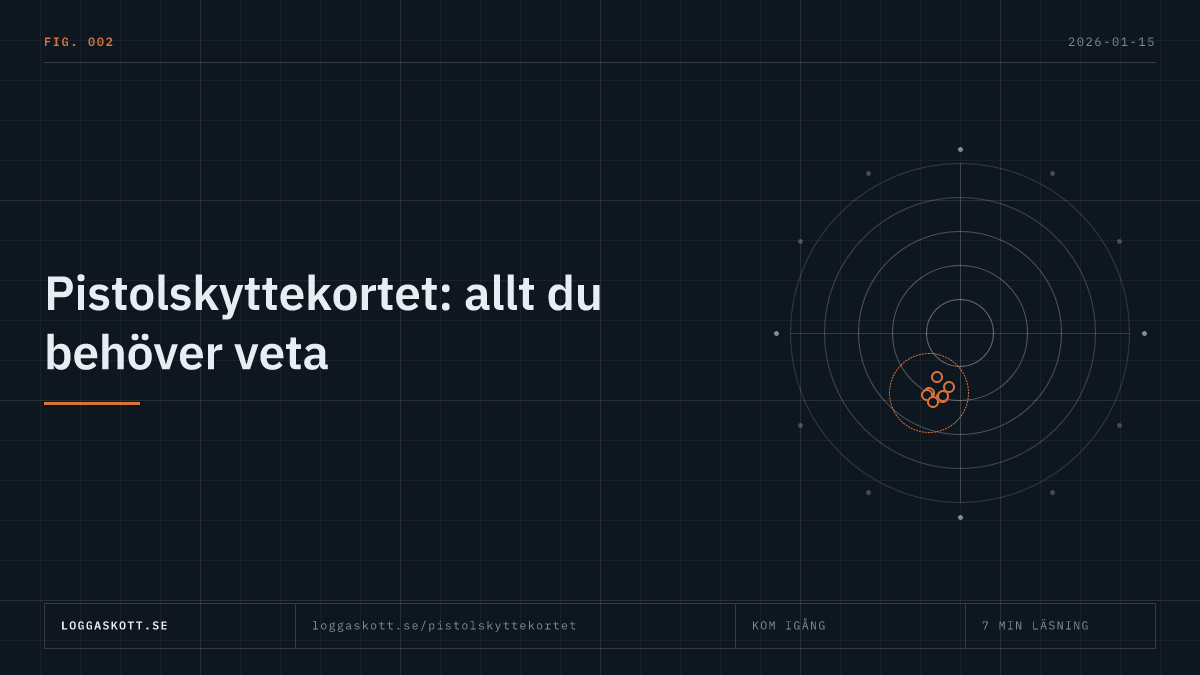 Översikt över pistolskyttekortet med kursens teori- och praktikmoment och vägen vidare till vapenlicens för pistol.