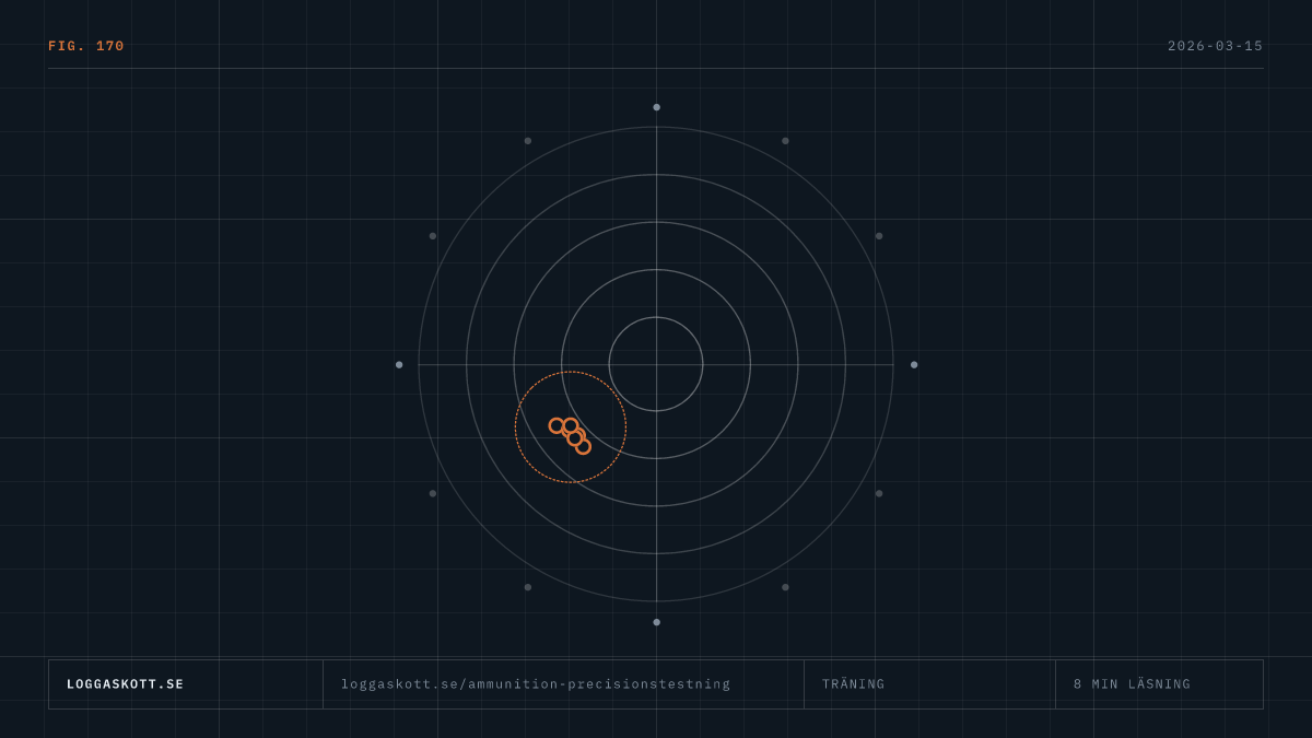 Skottgrupper på måltavla vid precisionstestning av ammunition för att hitta bästa laddningen